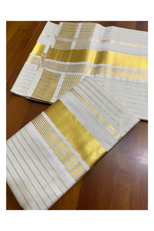 Pure Cotton Kerala Set Mundu with Kasavu Lines on Body (Handloom Quality Kasavu Used - 2.80 Mtrs)