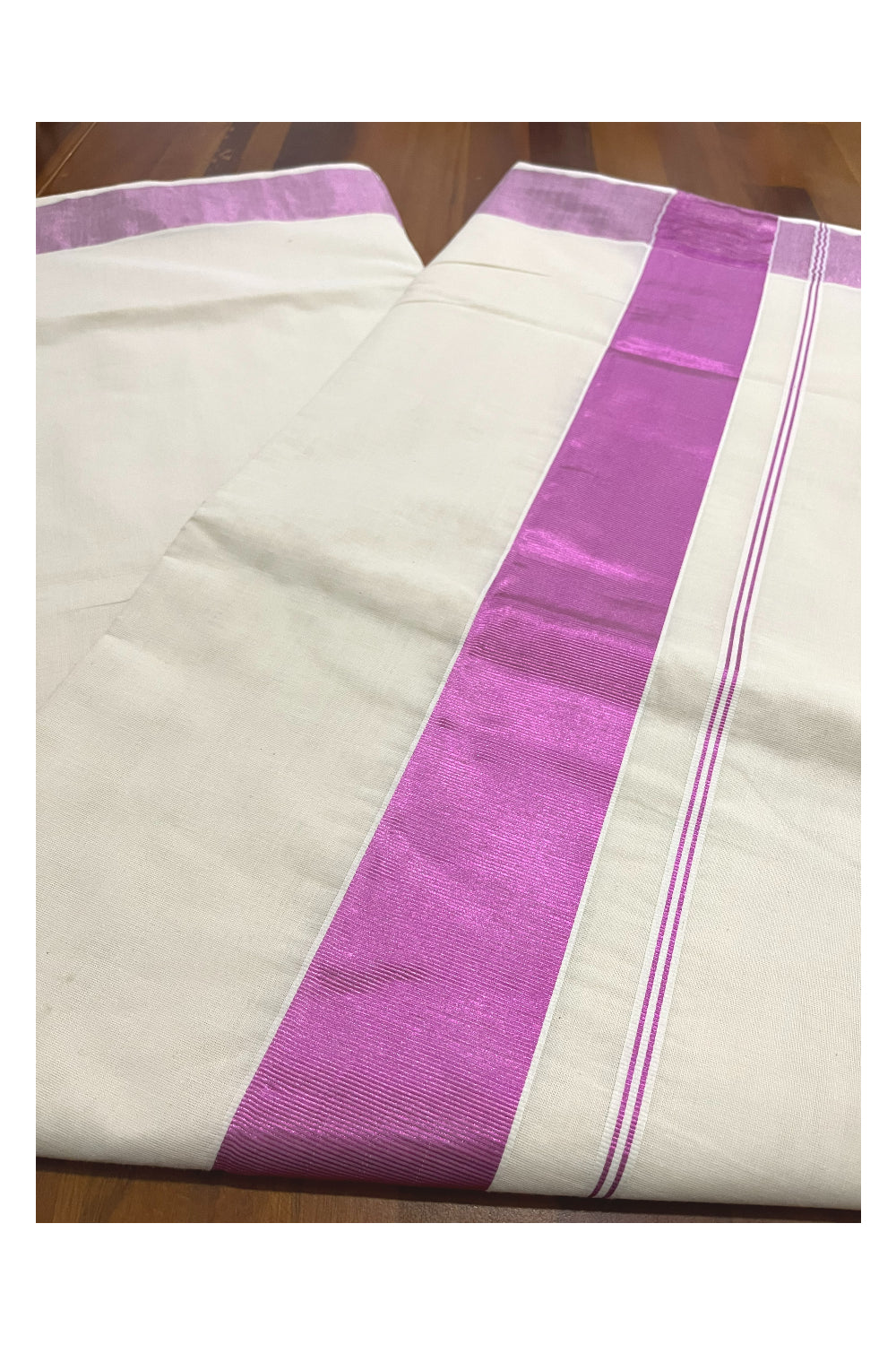 Pure Cotton Kerala Plain Saree with Pink Kasavu Border (Onam Collection 2024)