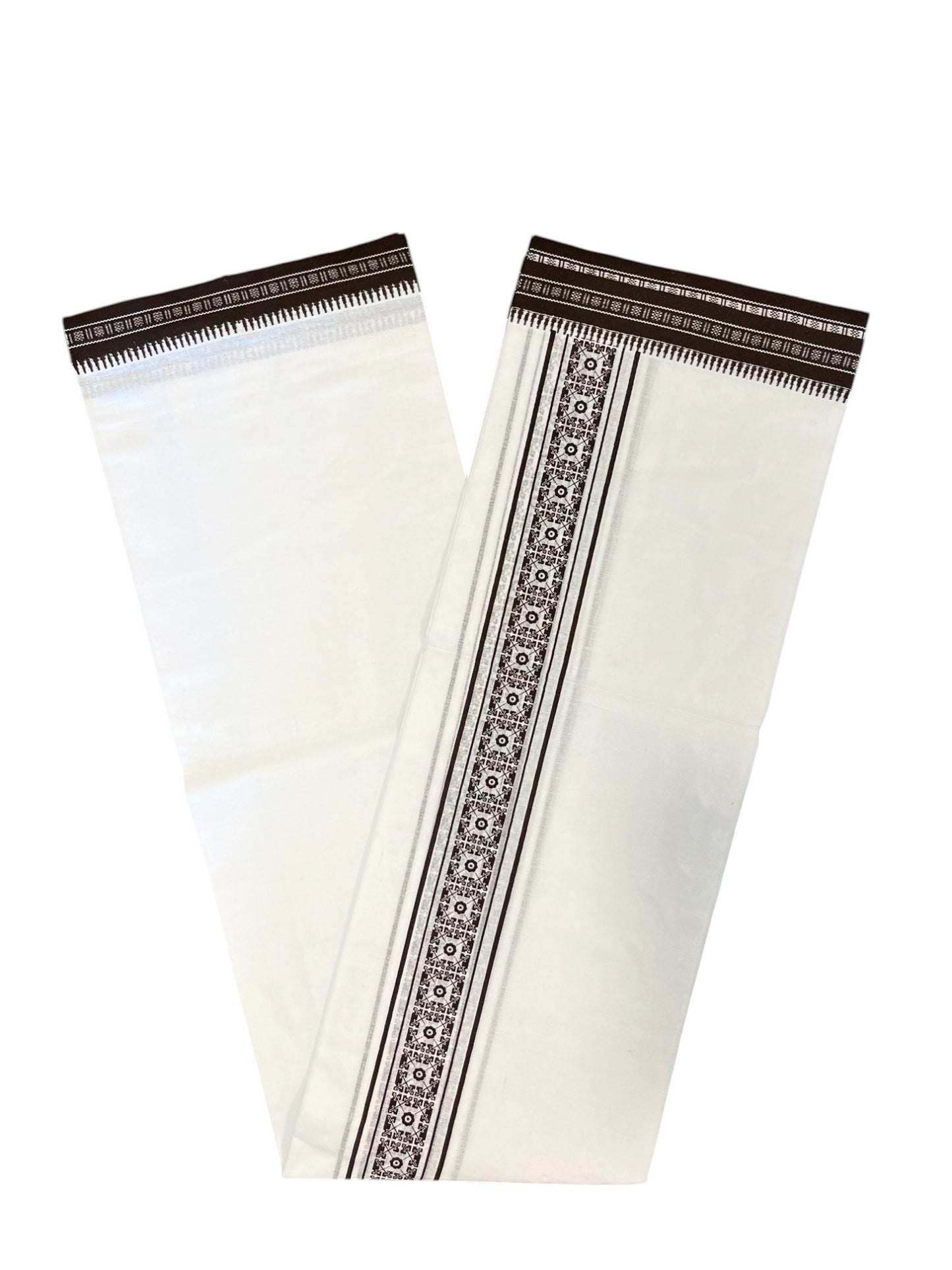 Southloom White And Brown Printed Single Mundu / Otta Mundu / Lungi (South Indian Kerala Dhoti)