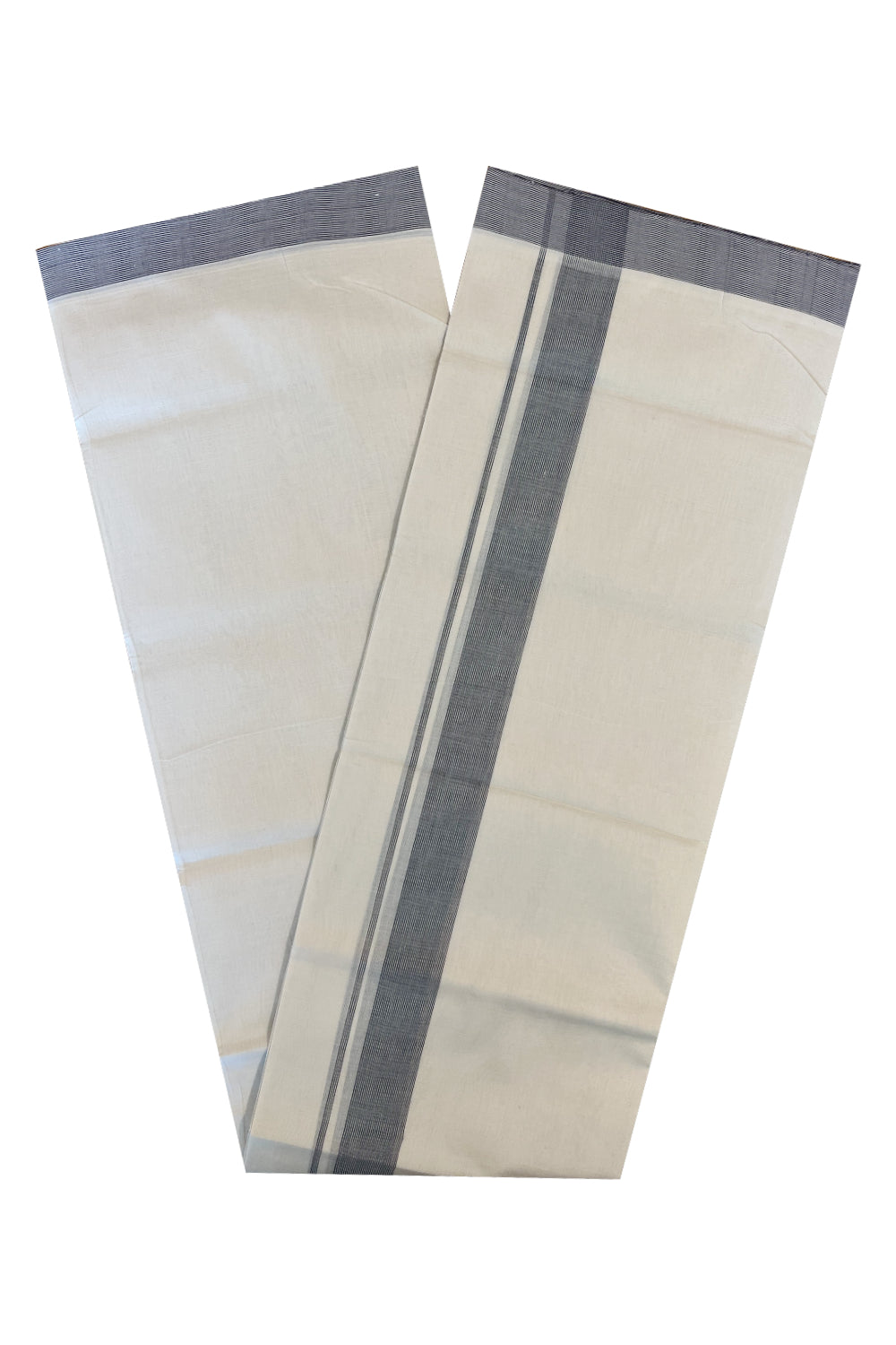 Southloom Premium Handloom Cotton Double Mundu with Black Lines Border