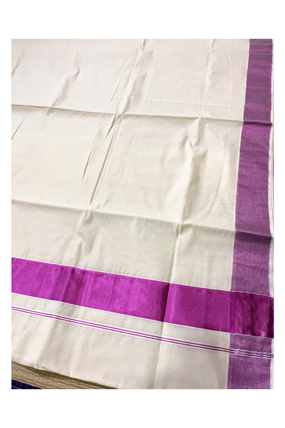 Pure Cotton Kerala Plain Saree with Pink Kasavu Border (Onam Collection 2024)