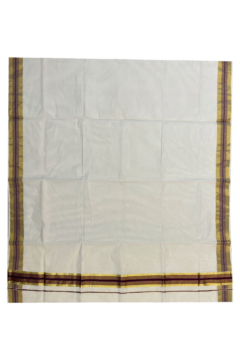 Pure Cotton Kerala Saree with Kasavu and Purple Border