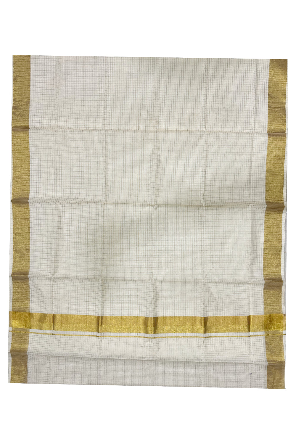 Pure Cotton Kerala Saree with Kasavu Small Check Designs Across Body with 3x3 Border