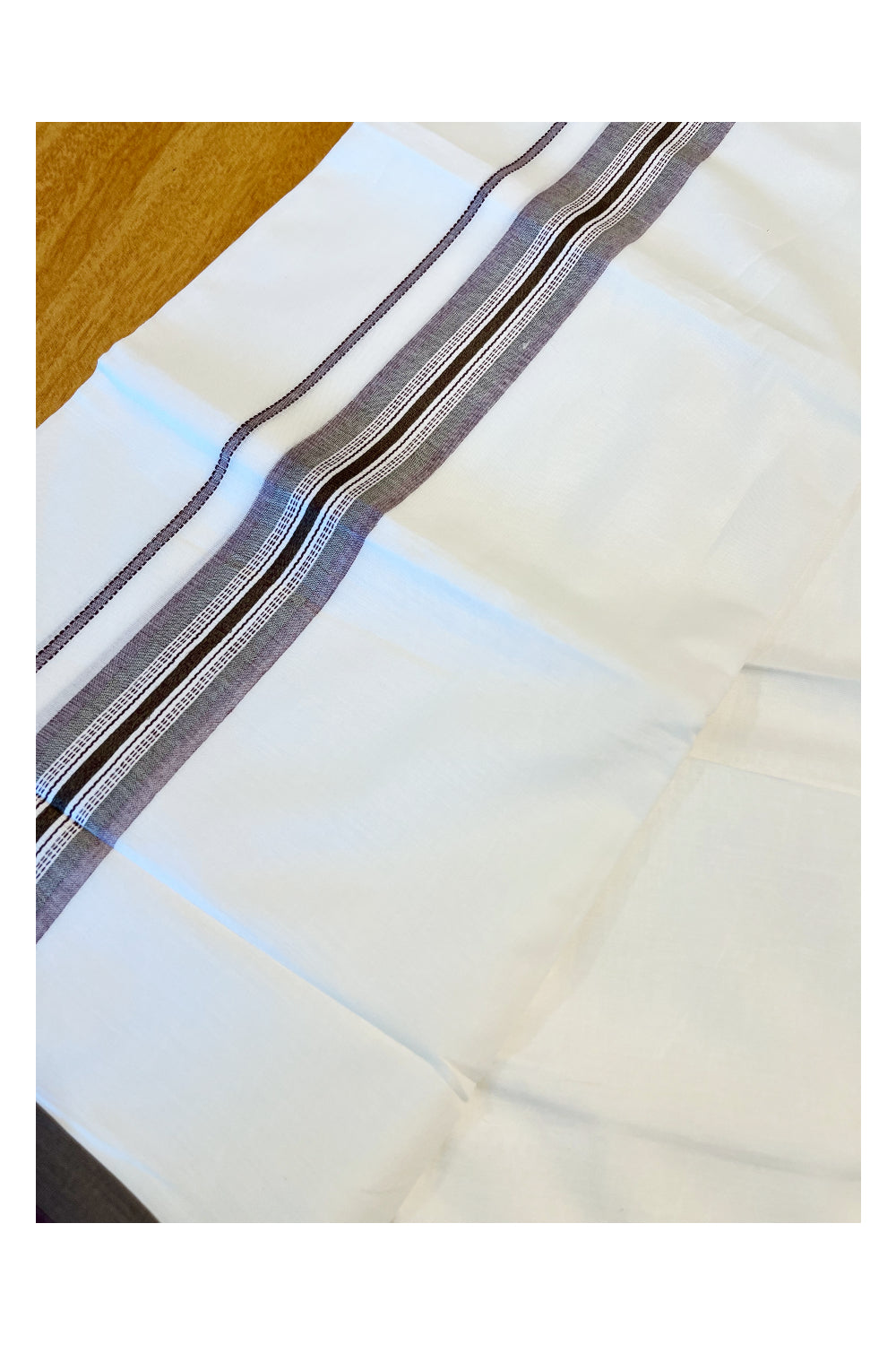 Pure White Cotton Double Mundu with Maroon And Green Border (South Indian Dhoti)