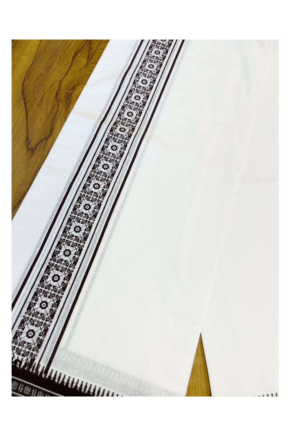 Southloom White And Brown Printed Single Mundu / Otta Mundu / Lungi (South Indian Kerala Dhoti)