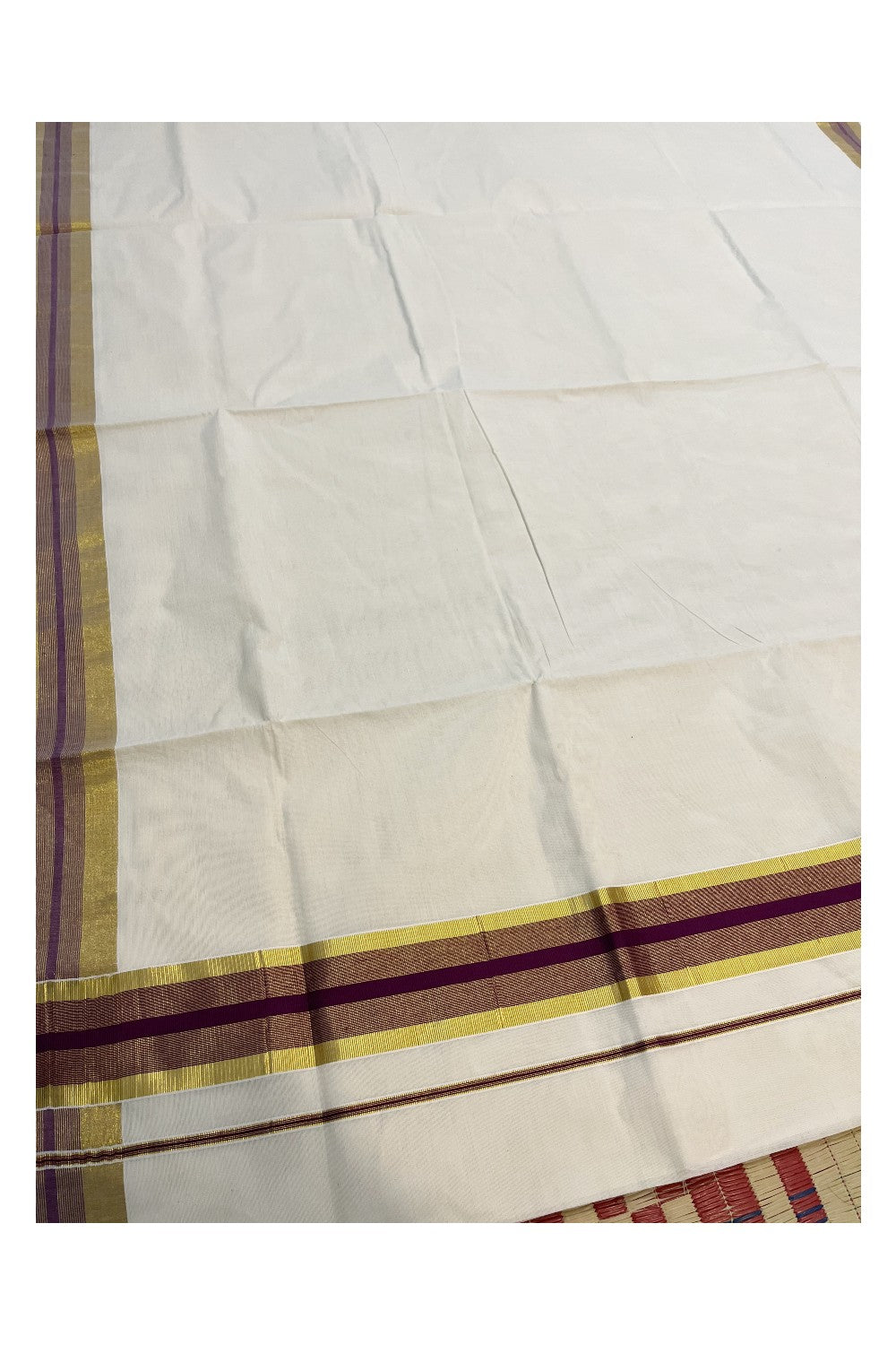 Pure Cotton Kerala Saree with Kasavu and Purple Border