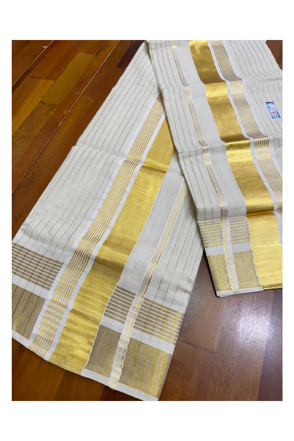 Pure Cotton Kerala Set Mundu with Kasavu Lines on Body (Handloom Quality Kasavu Used - 2.80 Mtrs)