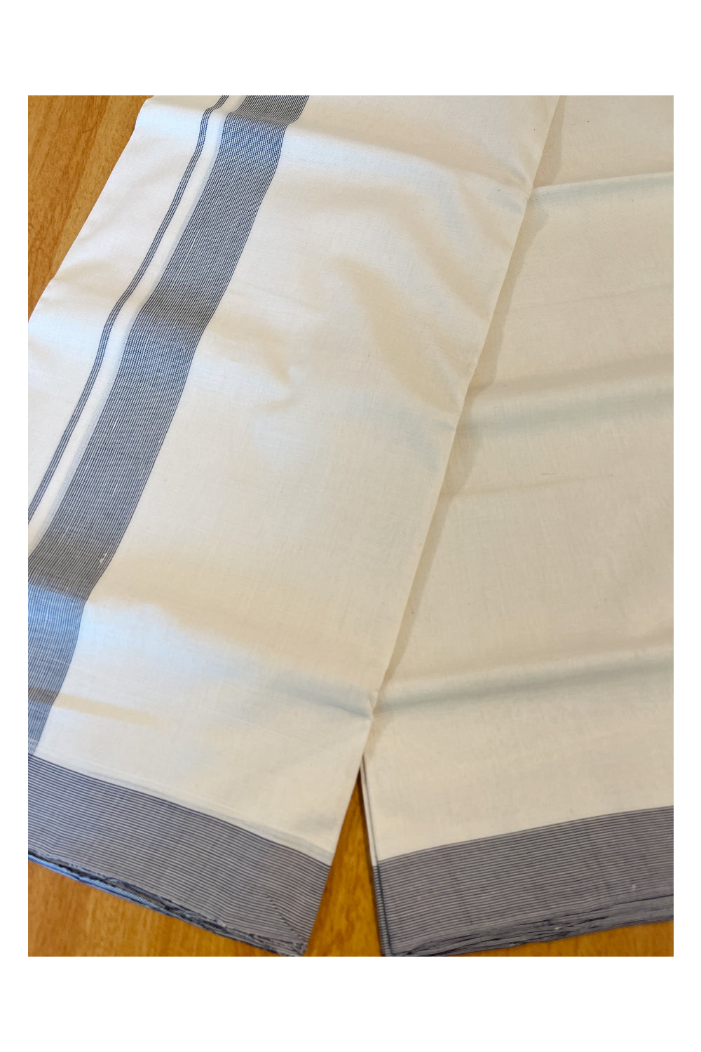 Southloom Premium Handloom Cotton Double Mundu with Black Lines Border