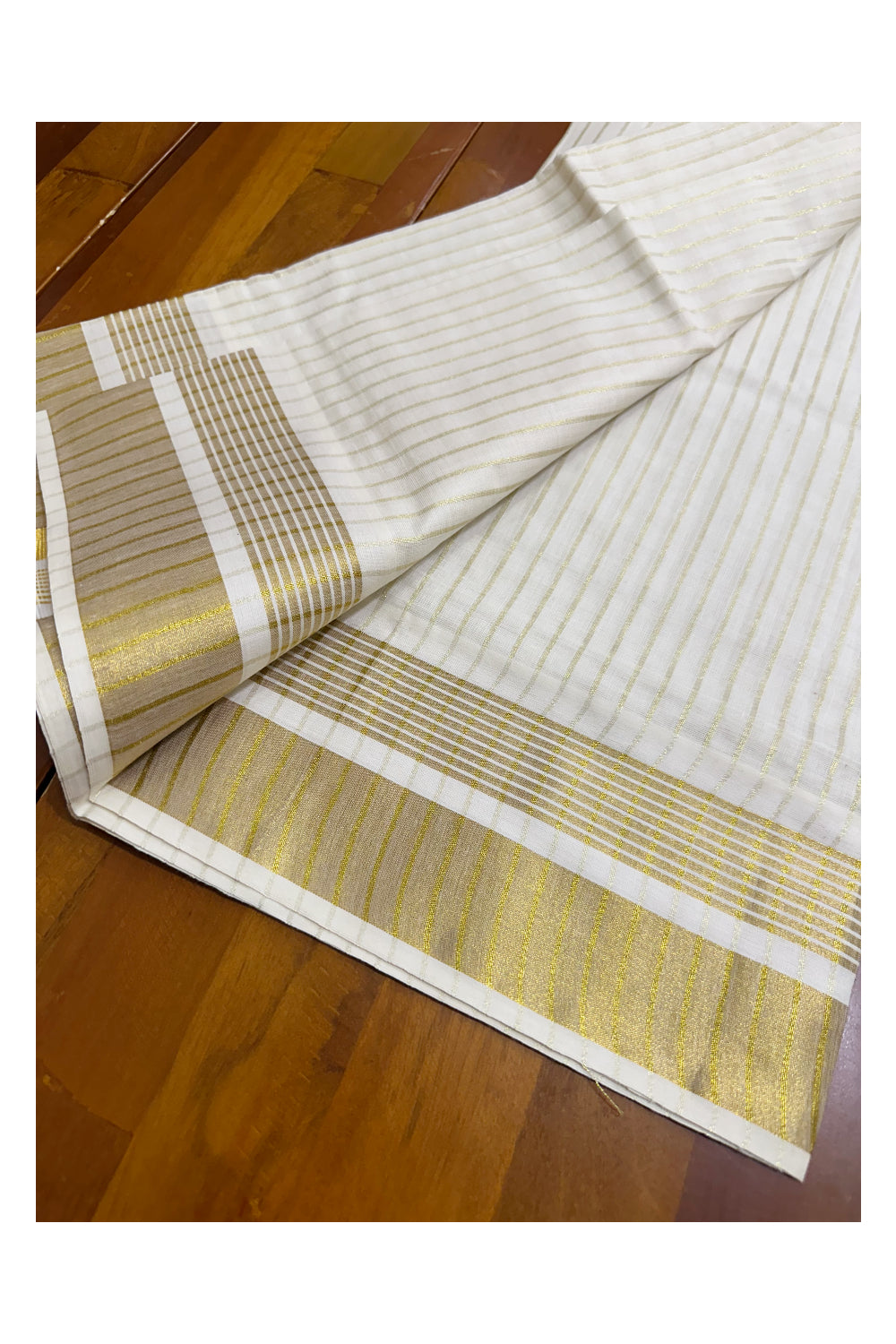 Pure Cotton Kerala Set Mundu with Kasavu Lines on Body (Handloom Quality Kasavu Used - 2.80 Mtrs)