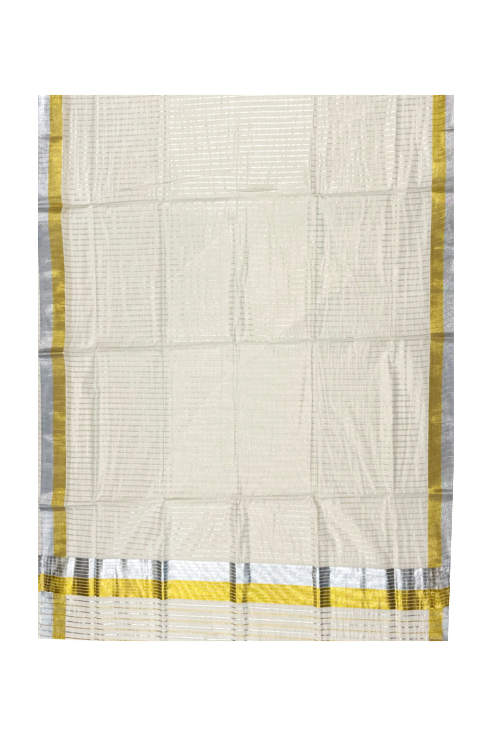 Kerala Cotton Kasavu Saree with Silver Lines Design on Body