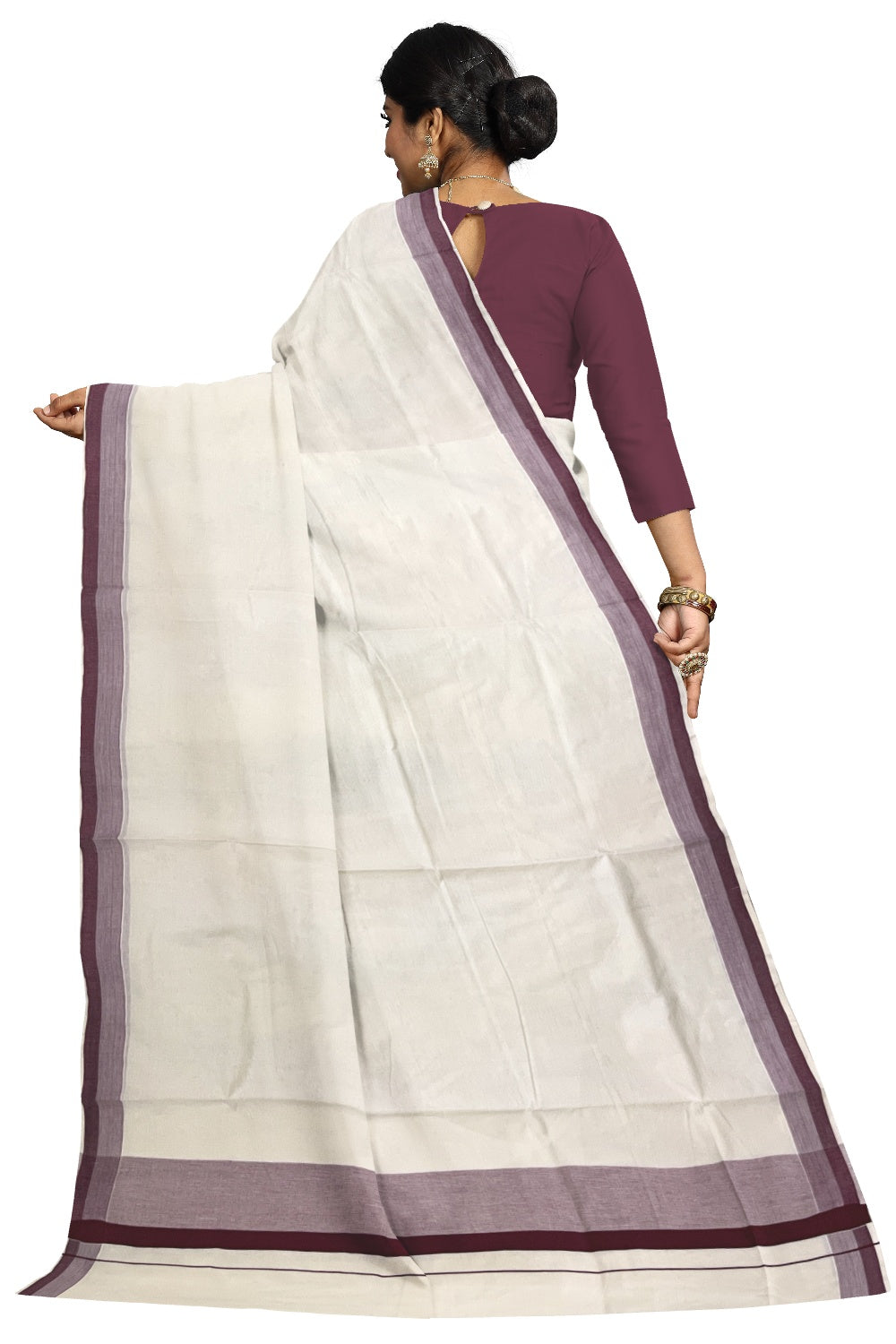 Pure Cotton Off White Kerala Saree with Purple Shaded Border