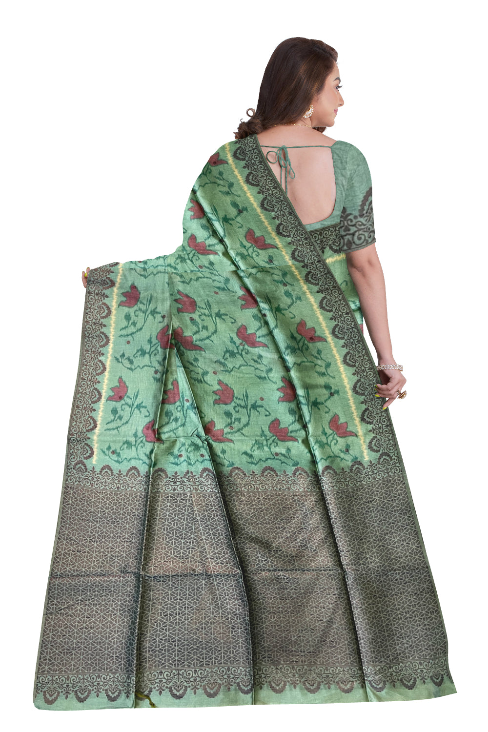 Southloom Semi Tussar Green Floral Woven Designer Saree