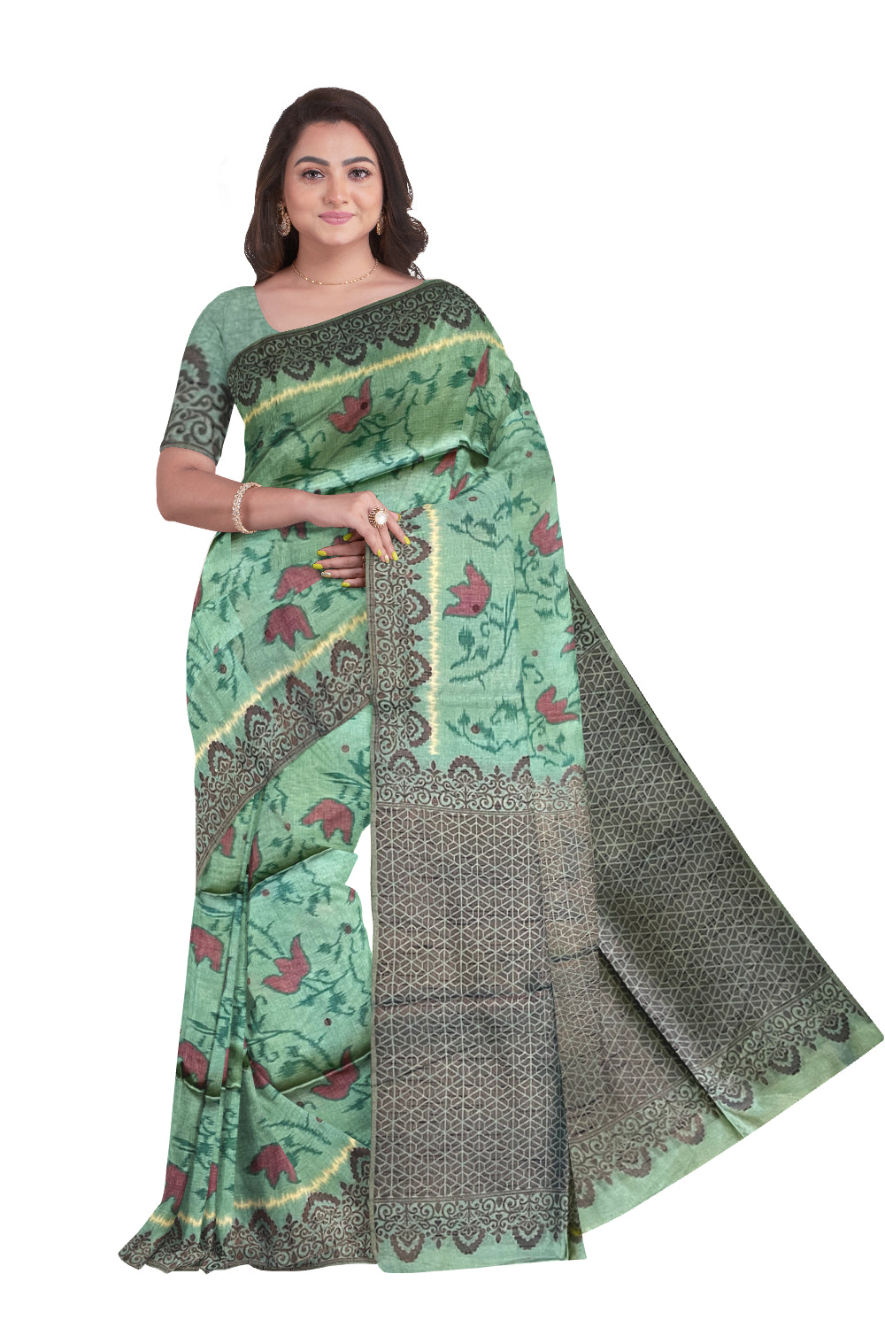 Southloom Semi Tussar Green Floral Woven Designer Saree