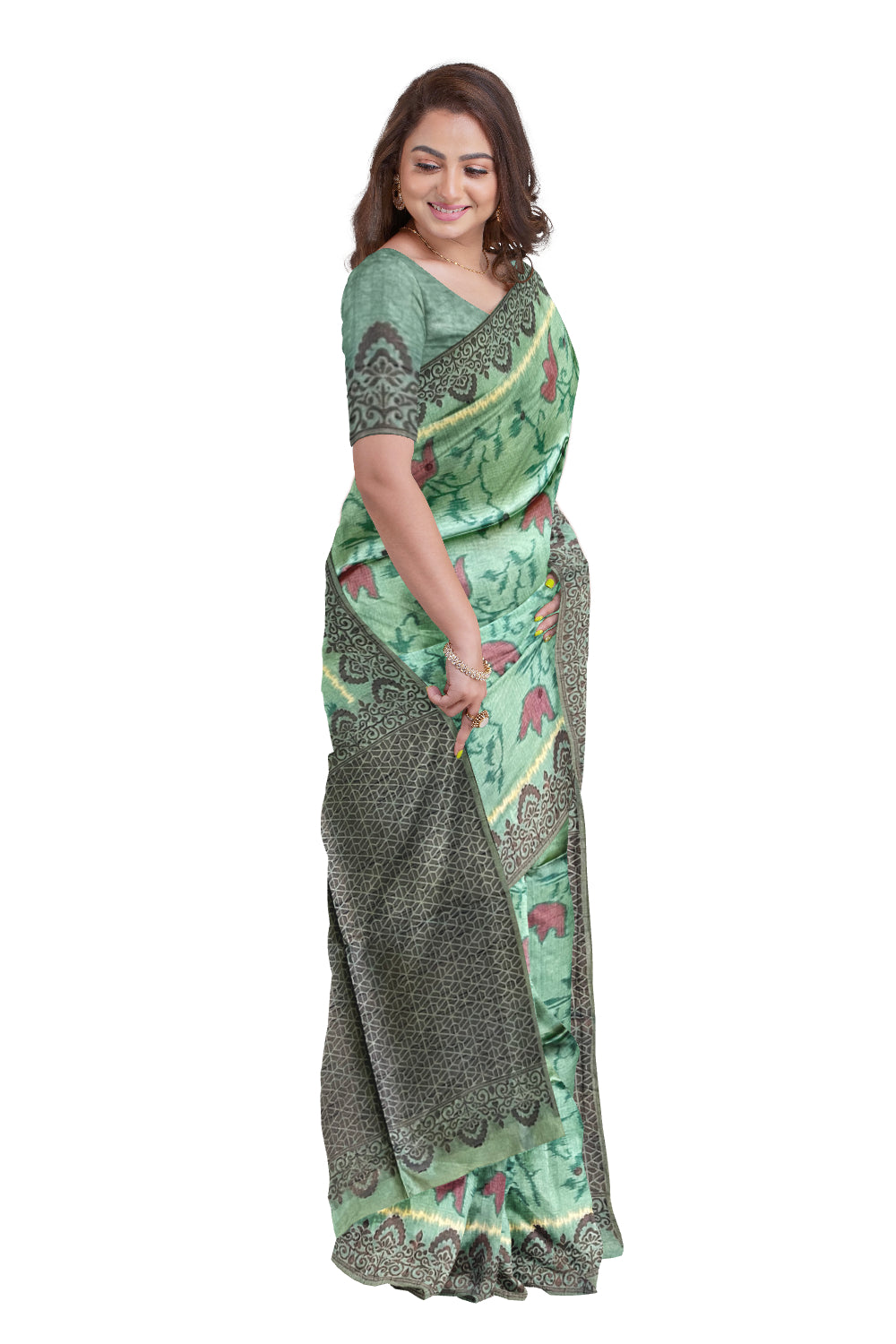 Southloom Semi Tussar Green Floral Woven Designer Saree