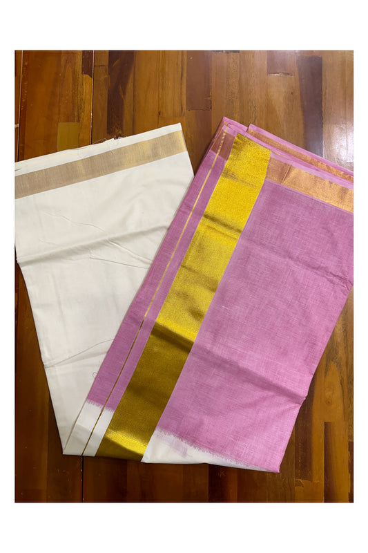 Southloom Tie and Dye Multi Colour Pink Kasavu Saree