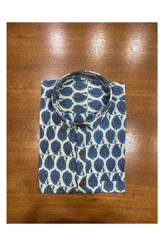 Southloom Jaipur Cotton Blue Hand Block Printed Shirt (Full Sleeves)