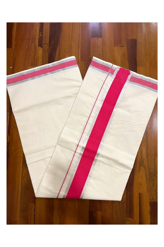 Pure Cotton Kerala Saree with Pink and Silver Kasavu Border