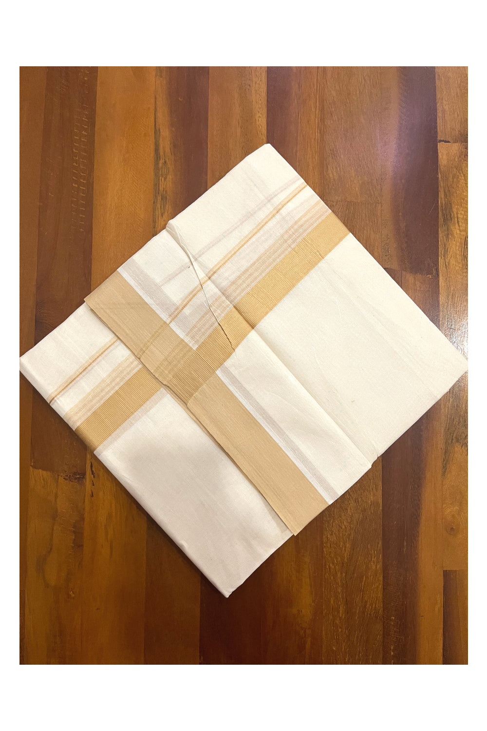 Pure Cotton 100x100 Double Mundu with Light Brown Border (Onam Mundu 2023)