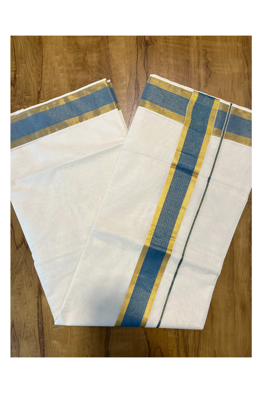 Pure Cotton Kerala Saree with Kasavu and Blue Border