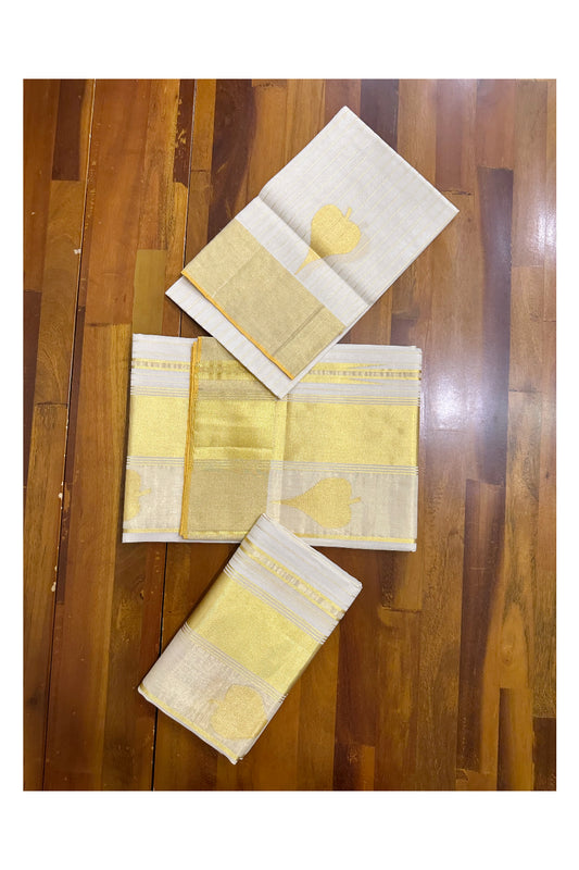 Southloom Super Premium Balaramapuram Handloom Pure Cotton Unakkupaavu Wedding Pudava Set Mundu With Big Aalila Woven Designs And Kasavu Lines Across Body