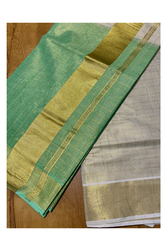 Southloom Tie & Dye - Half & Half  Multi Colour Green Design Saree with Kasavu Checks Across Body