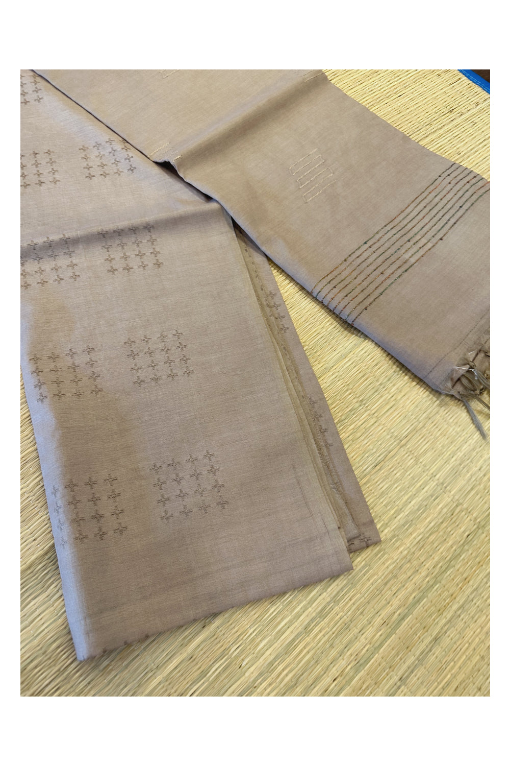 Southloom Pure Tussar Saree with Plain Body and Blouse Piece in Beige Brown