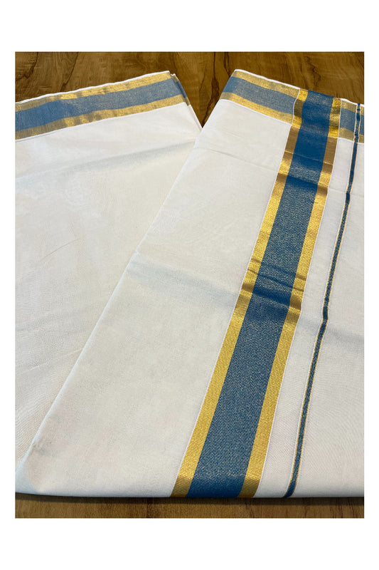 Pure Cotton Kerala Saree with Kasavu and Blue Border