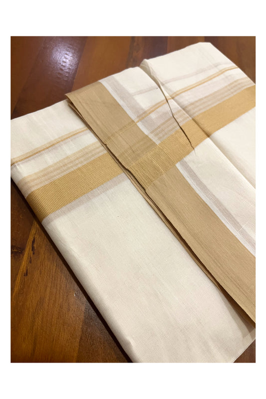 Pure Cotton 100x100 Double Mundu with Light Brown Border (Onam Mundu 2023)