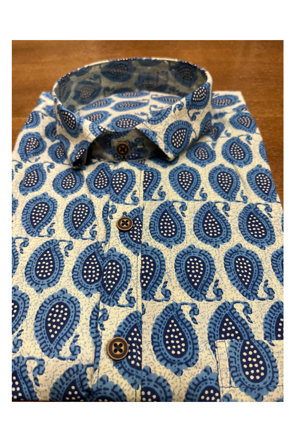 Southloom Jaipur Cotton Blue Hand Block Printed Shirt (Full Sleeves)