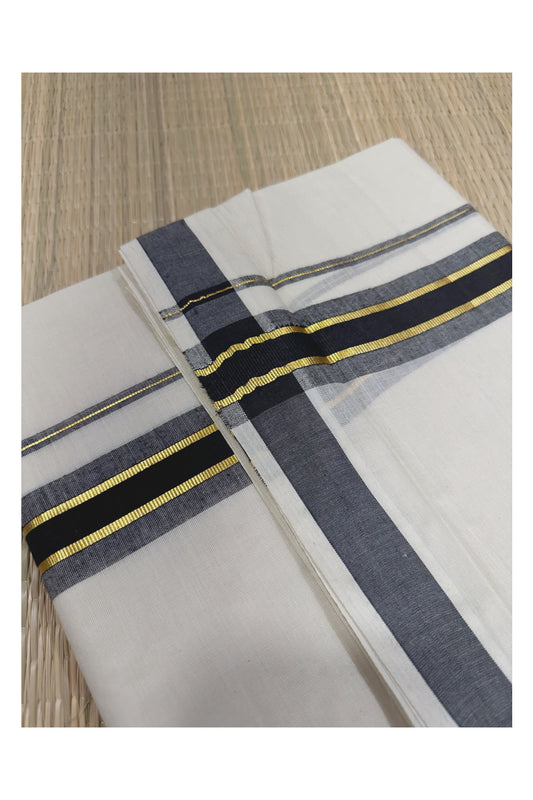 Off White Kerala Double Mundu with Kasavu and Black Kara (South Indian Kerala Dhoti)