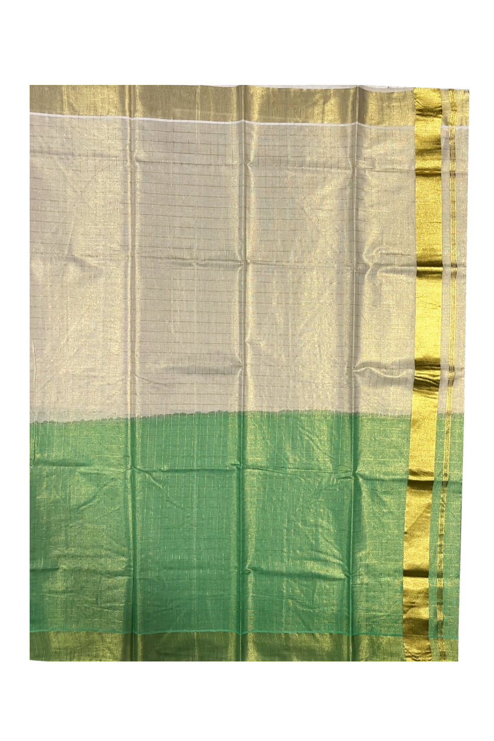 Southloom Tie & Dye - Half & Half  Multi Colour Green Design Saree with Kasavu Checks Across Body