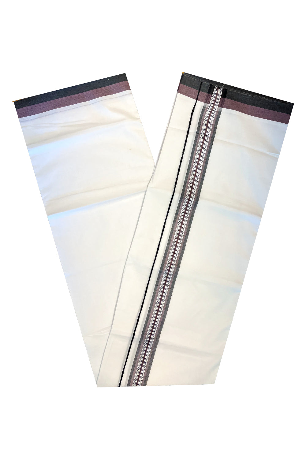 Pure White Cotton Double Mundu with Black And Brown Border (South Indian Dhoti)