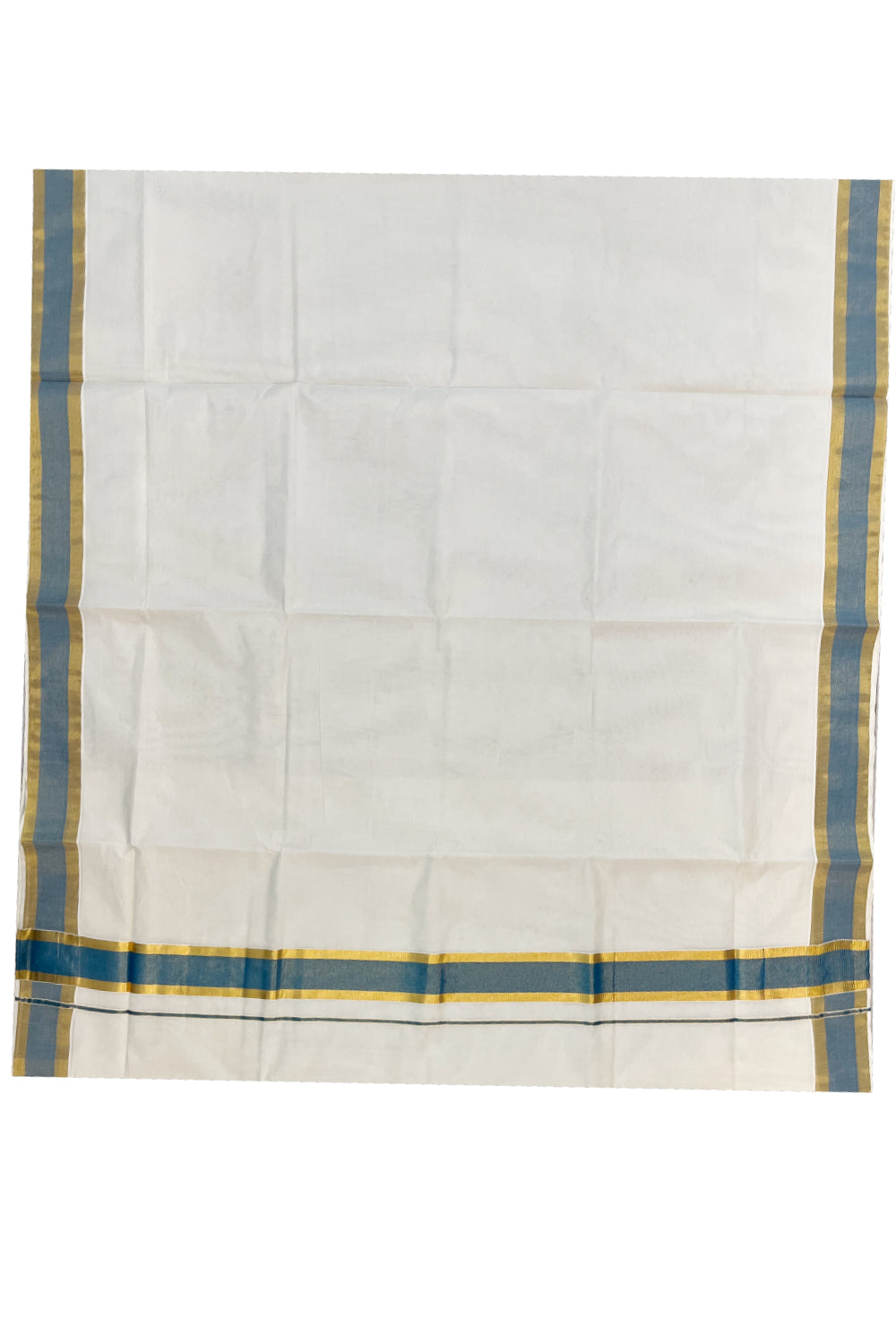 Pure Cotton Kerala Saree with Kasavu and Blue Border