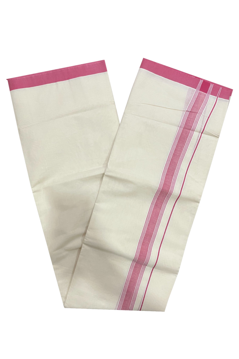 Pure Cotton Kerala Double Mundu with Red Kara (South Indian Kerala Dhoti)