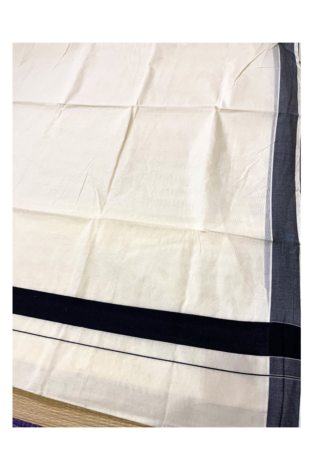 Pure Cotton Kerala Plain Saree with Black 2x2 Border