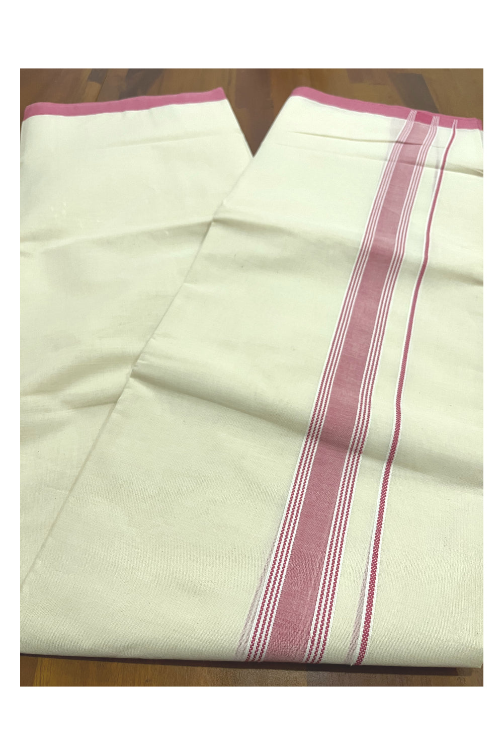 Pure Cotton Kerala Double Mundu with Red Kara (South Indian Kerala Dhoti)