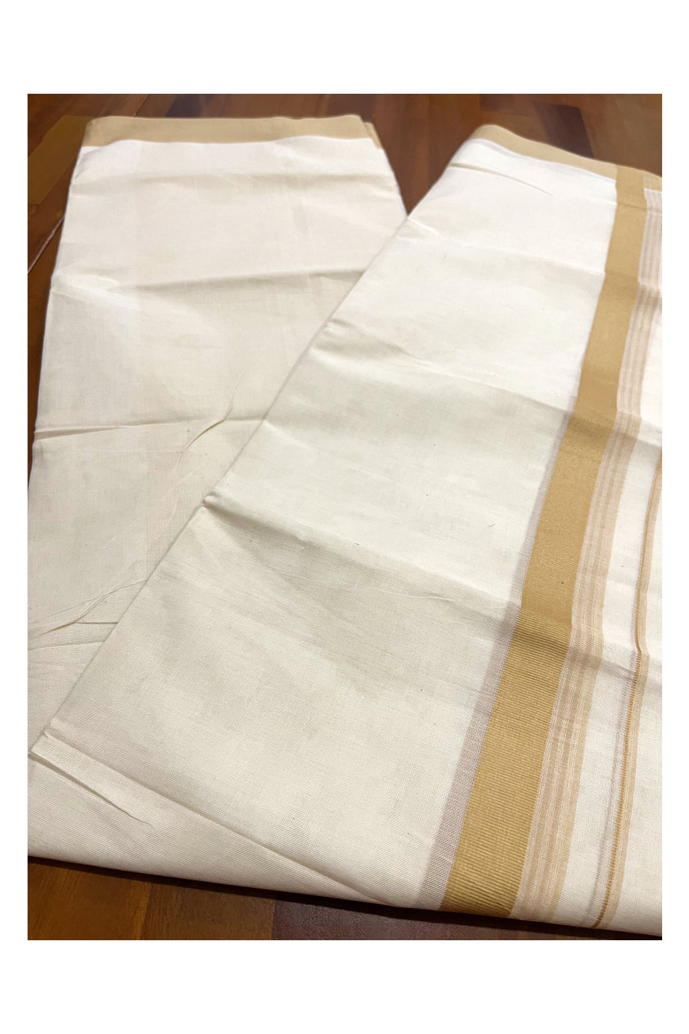 Pure Cotton 100x100 Double Mundu with Light Brown Border (Onam Mundu 2023)