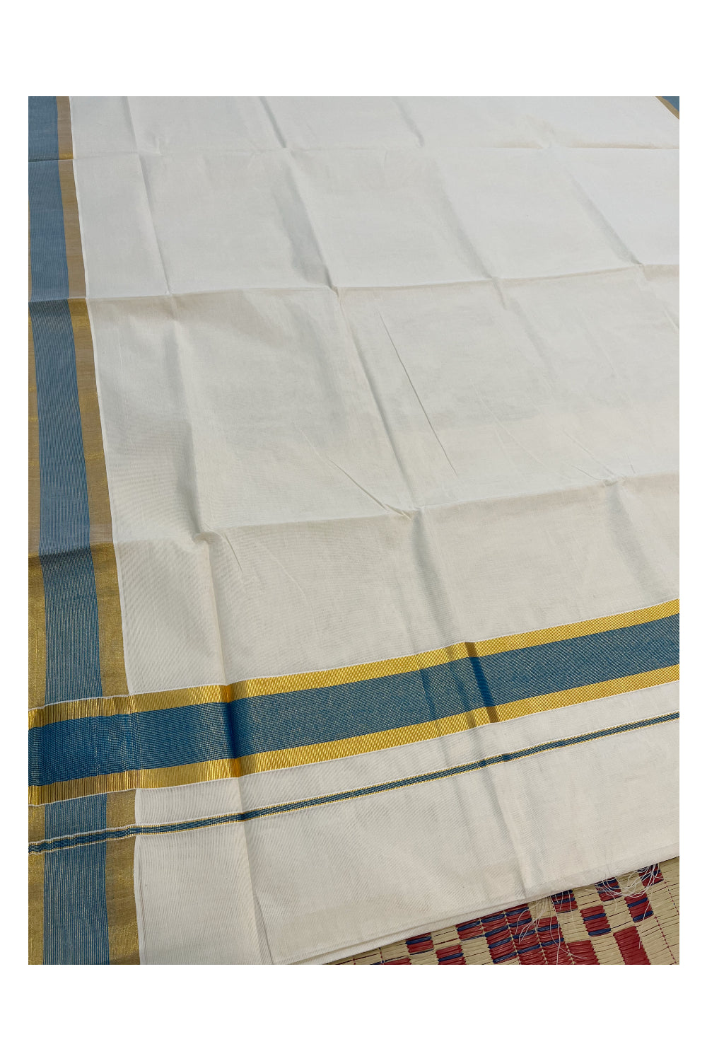 Pure Cotton Kerala Saree with Kasavu and Blue Border