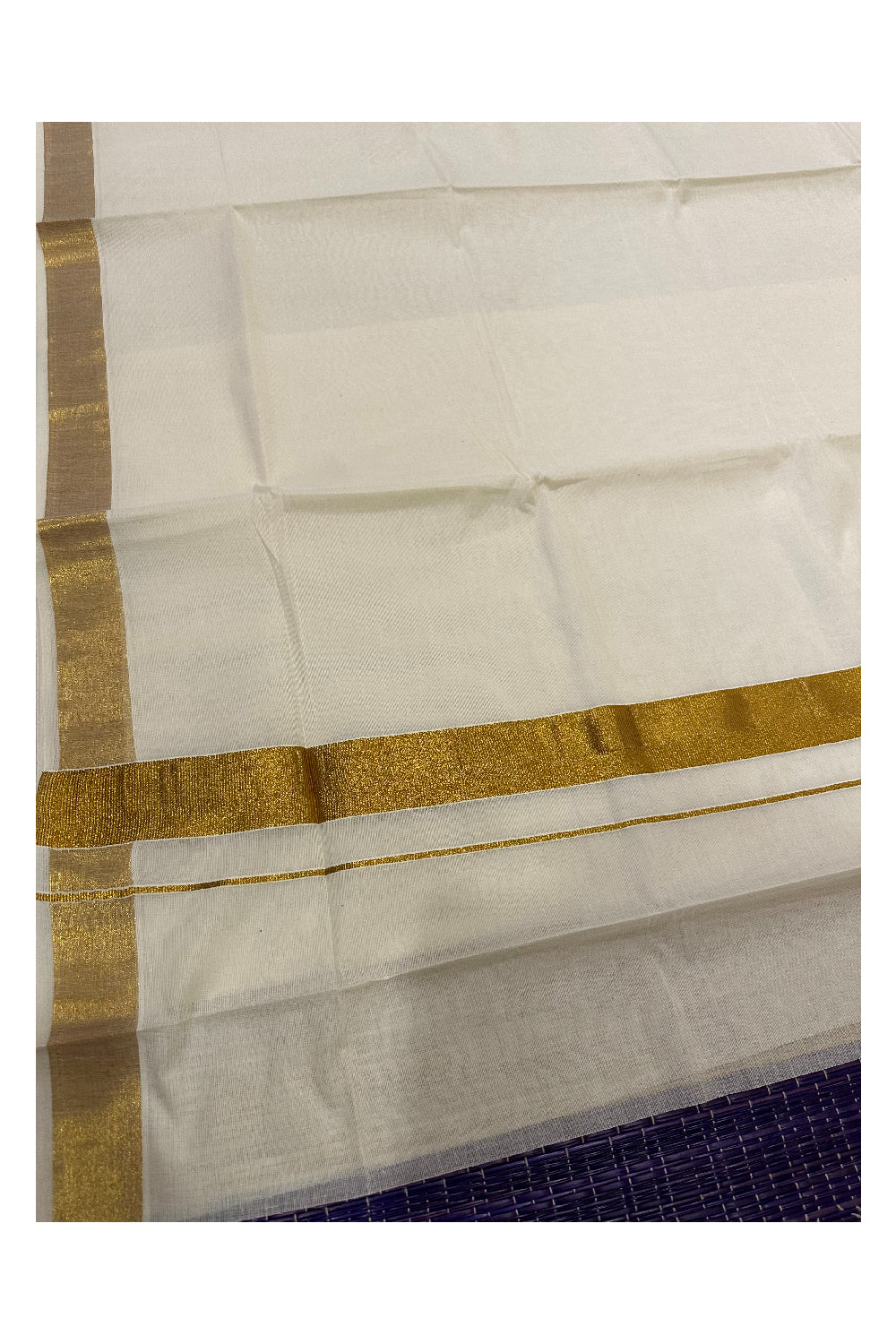Plain Mixed Fabric Kasavu Saree with 2x2 Border