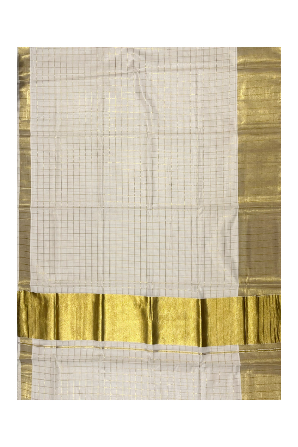 Kerala Cotton Kasavu Saree with Check Design on Body