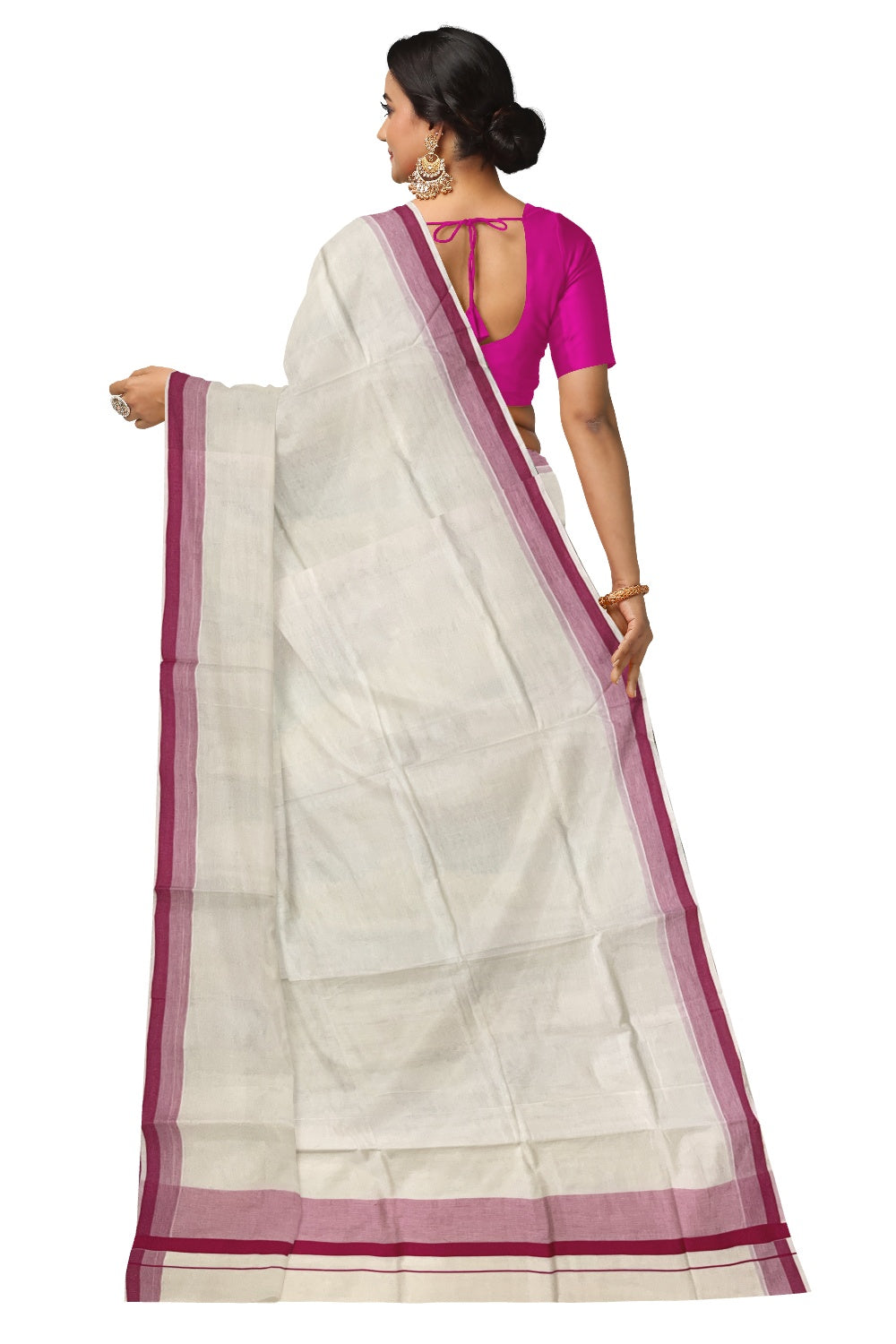 Pure Cotton Off White Kerala Saree with Rose Shaded Border