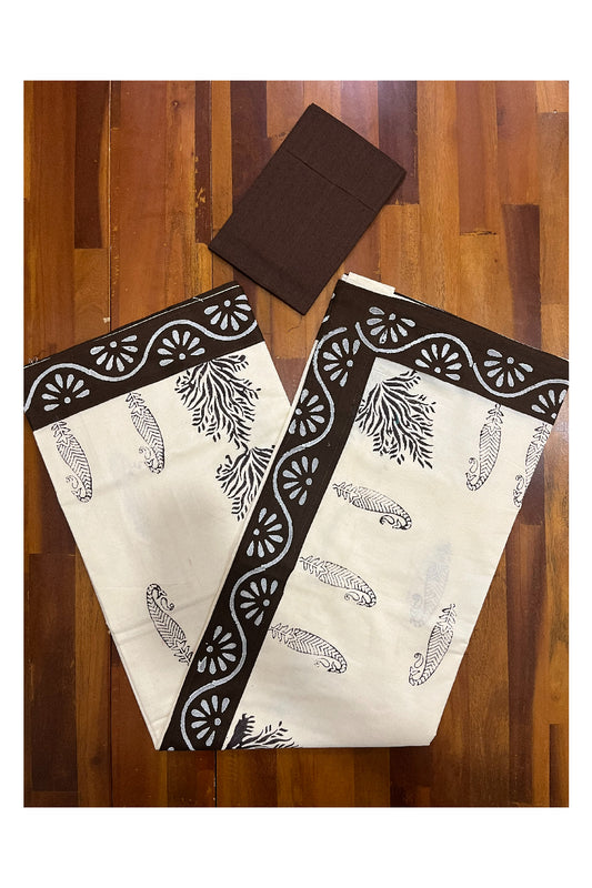 Pure Cotton Onam 2023 Kerala Saree with Hand Block Dark Brown Batik Prints