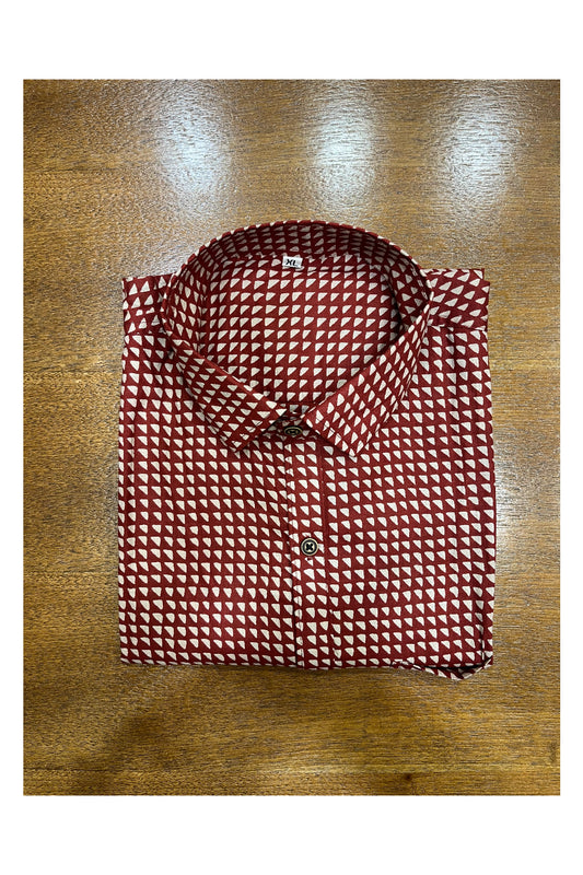 Southloom Jaipur Cotton Maroon Hand Block Printed Shirt (Full Sleeves)