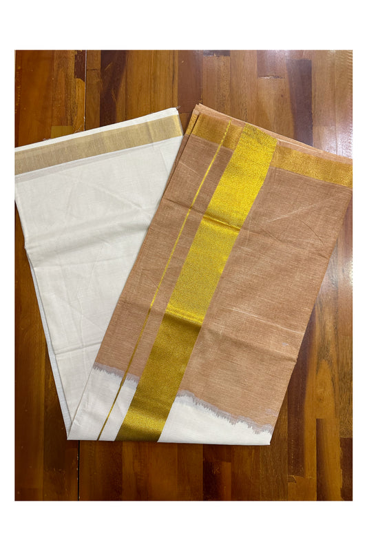 Southloom Tie and Dye Multi Colour Brown Kasavu Saree