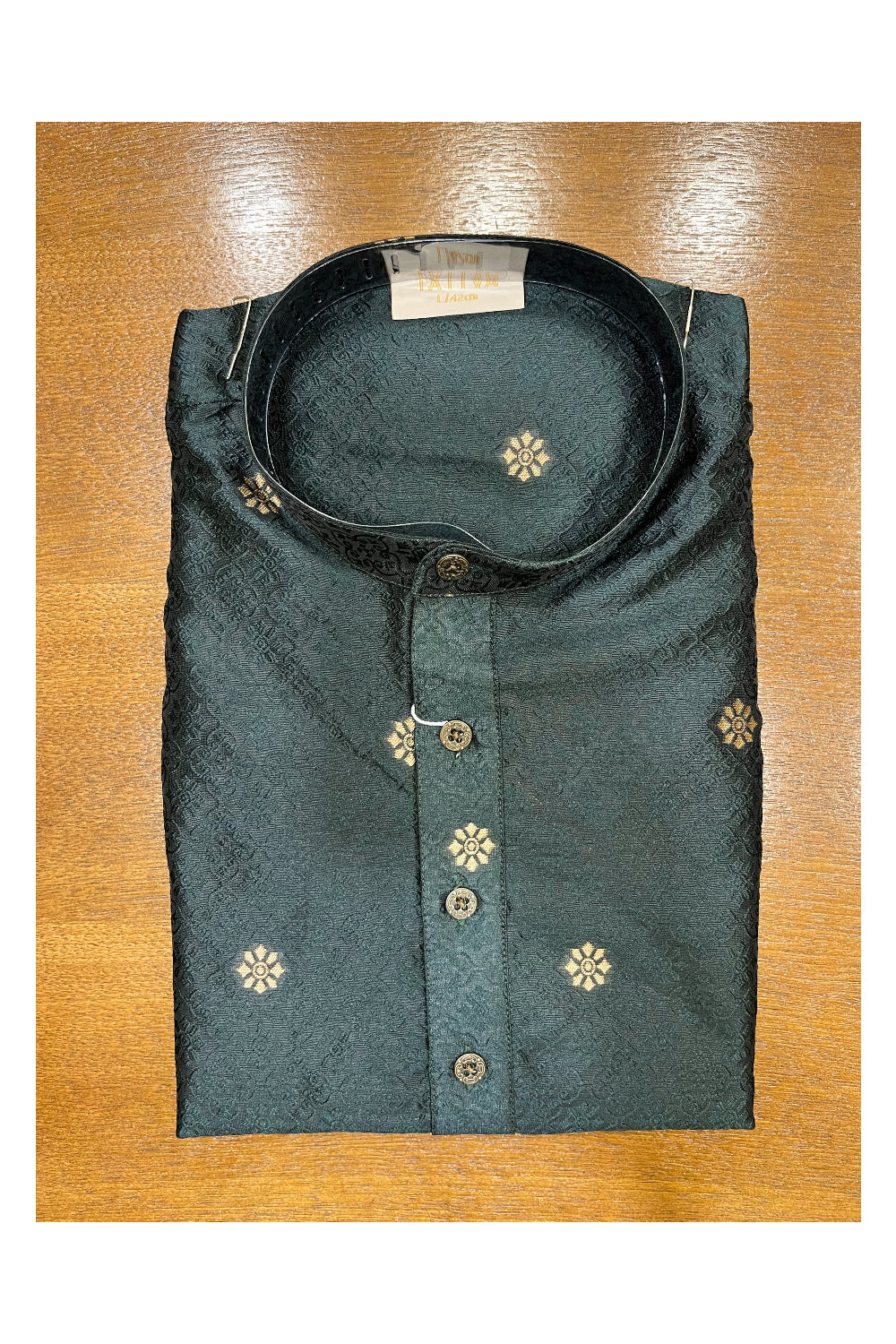 Southloom Green Woven Patterns Semi Silk Short Kurta for Men