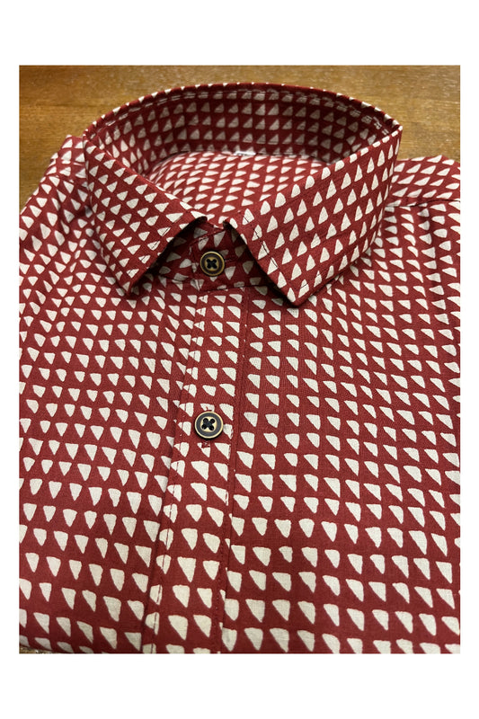 Southloom Jaipur Cotton Maroon Hand Block Printed Shirt (Full Sleeves)