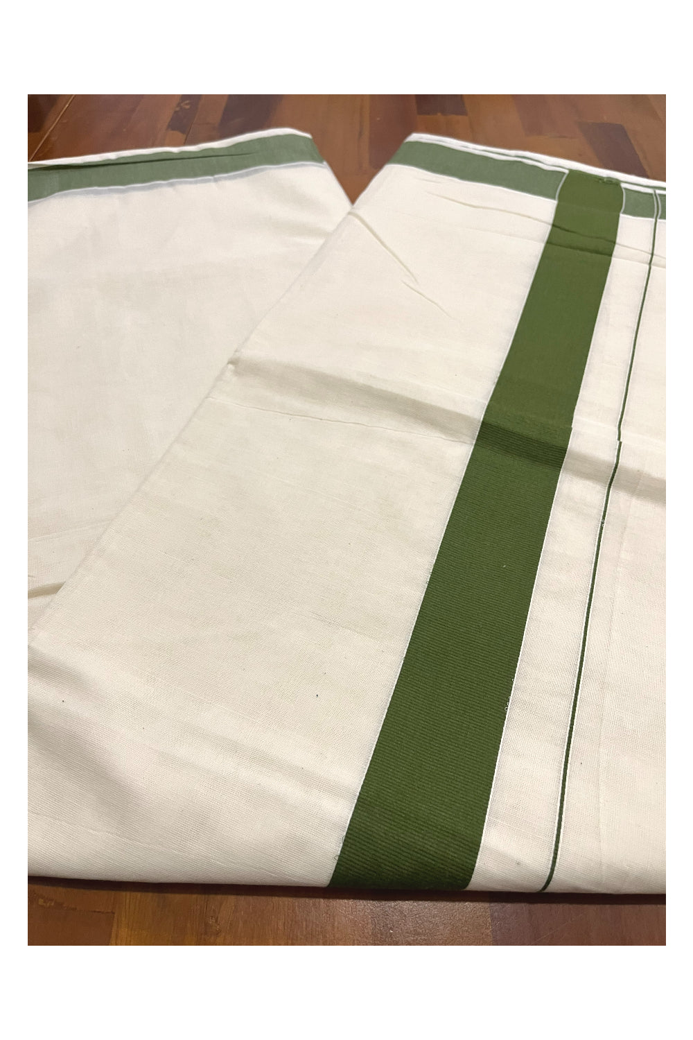 Pure Cotton Kerala Plain Saree with Green 2x2 Border (Onam Saree 2023)