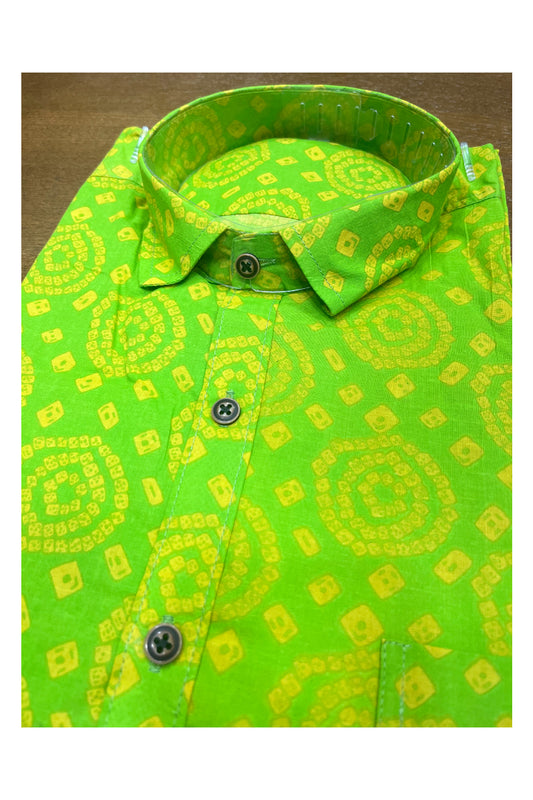 Southloom Jaipur Cotton Green Hand Block Printed Shirt (Half Sleeves)