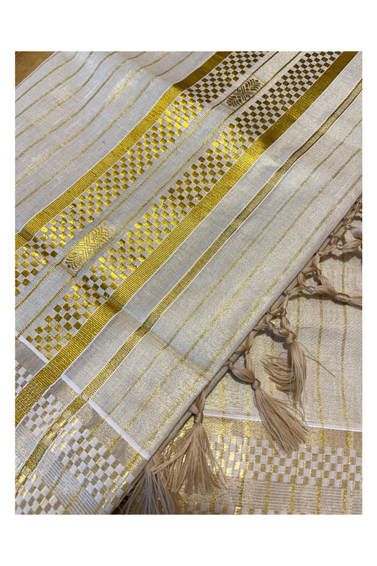 Kerala Tissue Kasavu Lines Saree with Woven Works On Border