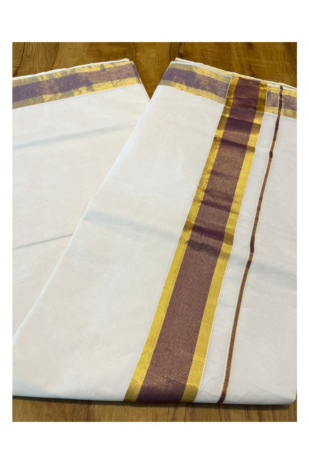 Pure Cotton Kerala Saree with Kasavu and Purple Border